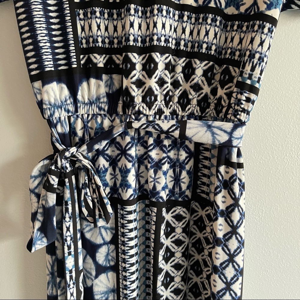 Dress Barn Westport 1962 Blue & White Print Cold Shoulder High Low Dress View 3